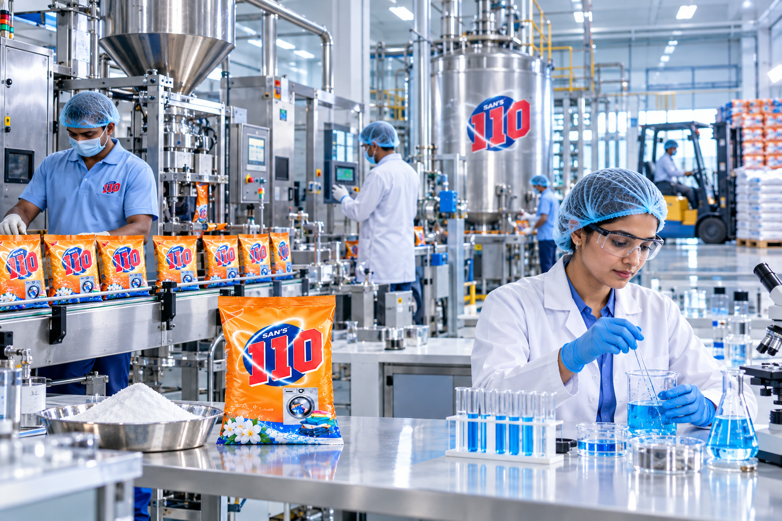 SAN'S 110 cleaning products and quality focus